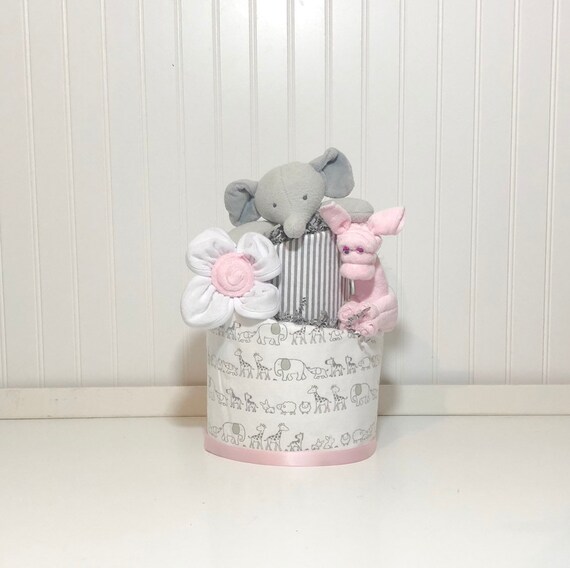 Elephant Diaper Cake Pink And Gray Elephant Shower Etsy