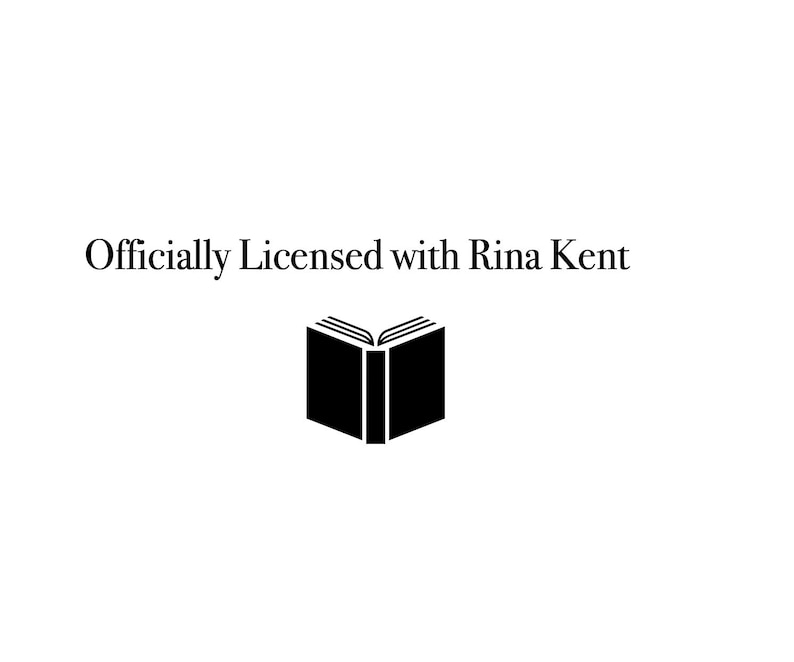 May include: A black and white image with the text "Officially Licensed with Rina Kent" above a black book icon. The book is open, with the pages visible.