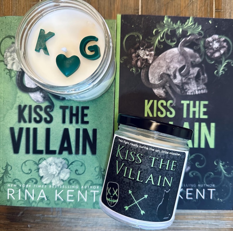 Kiss the Villain | Rina Kent | Legacy of Gods | Gareth Carson | Kayden Lockwood | Heathens | Dark Romance | Bookish Inspired Candle image 1