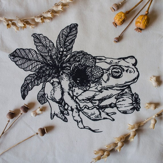 Unguentum sabbati, bolsa de tela serigrafiada a mano. Unguentum sabbati screen printed cotton tote bag.