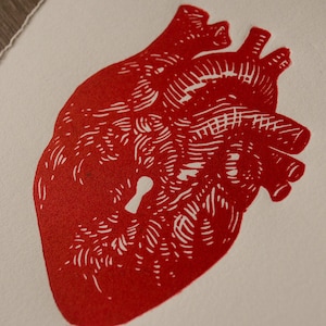 Corazón. Linograbado estampado a mano. Edición limitada de 50 ejemplares. Hand printed linocut. Limited edition of 50 prints Bild 2