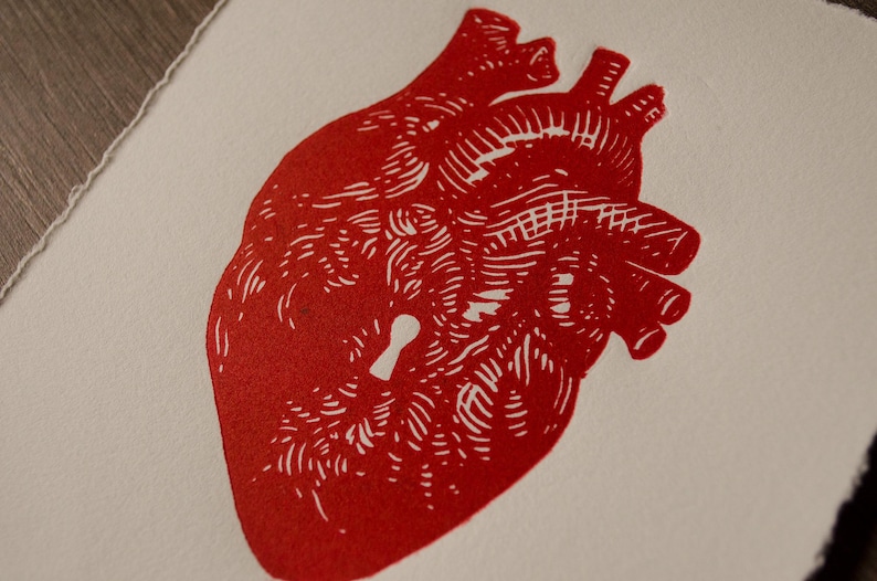 Corazón. Linograbado estampado a mano. Edición limitada de 50 ejemplares. Hand printed linocut. Limited edition of 50 prints Bild 2