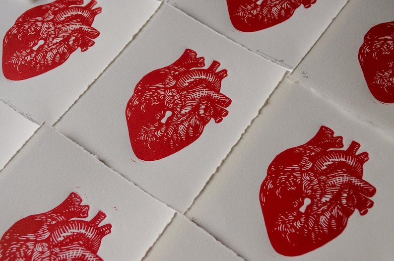 Corazón. Linograbado estampado a mano. Edición limitada de 50 ejemplares. Hand printed linocut. Limited edition of 50 prints Bild 3