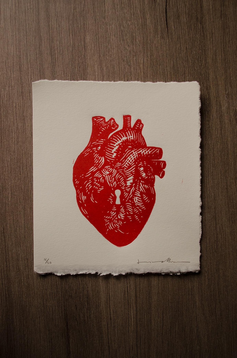 Corazón. Linograbado estampado a mano. Edición limitada de 50 ejemplares. Hand printed linocut. Limited edition of 50 prints Bild 4