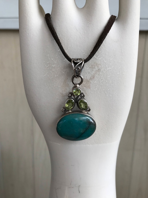 Turquoise/Peridot/Sterling Silver Pendant