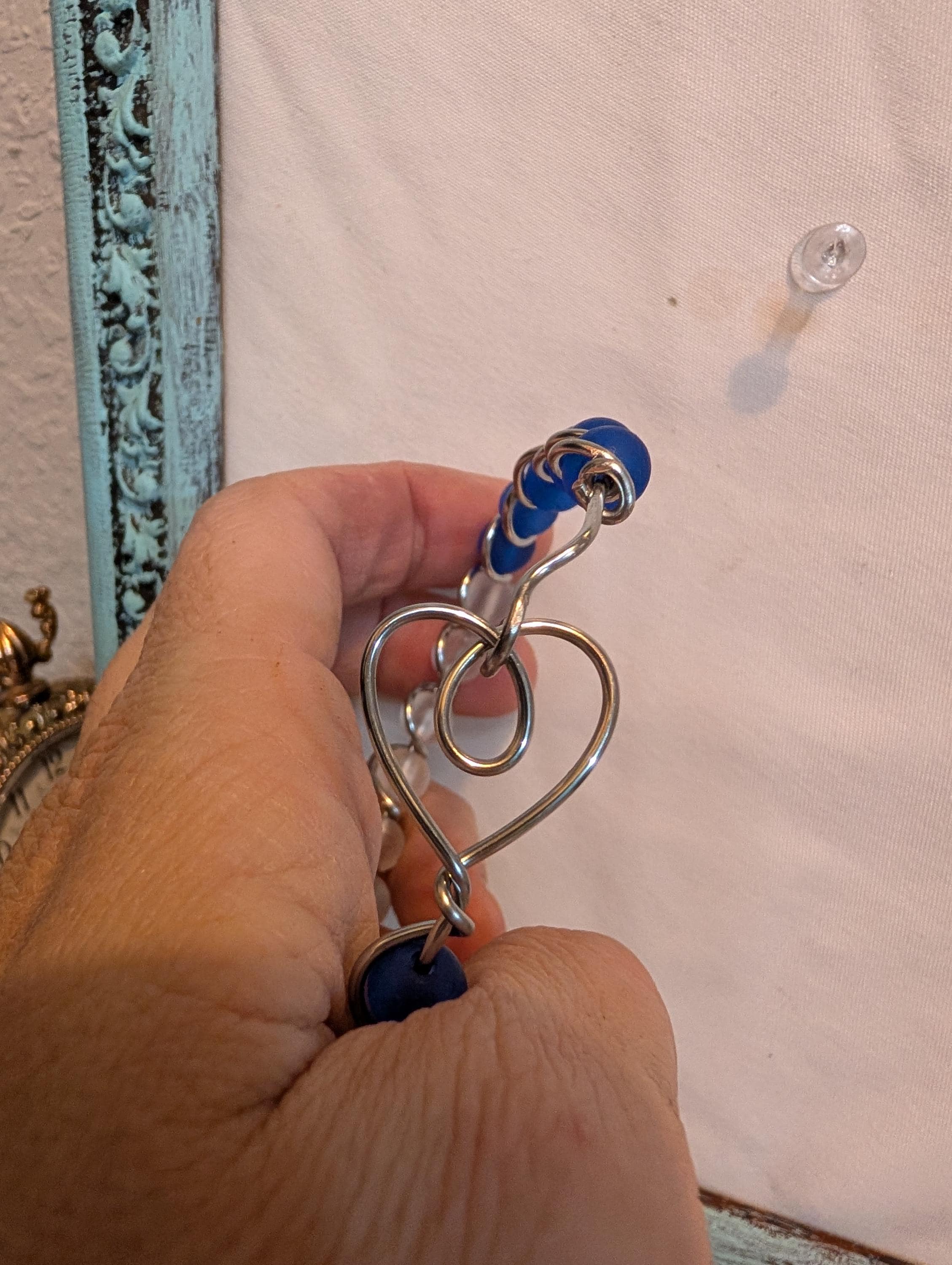 Handmade Double Wire wrapped Bracelet with Glass Beads - Thumbnail 7