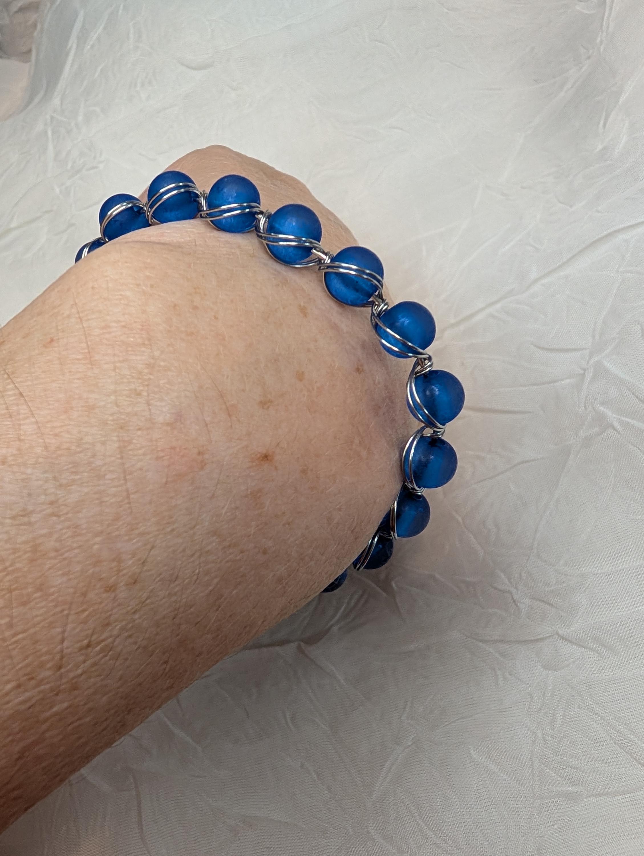 Handmade Double Wire wrapped Bracelet with Glass Beads - Thumbnail 2