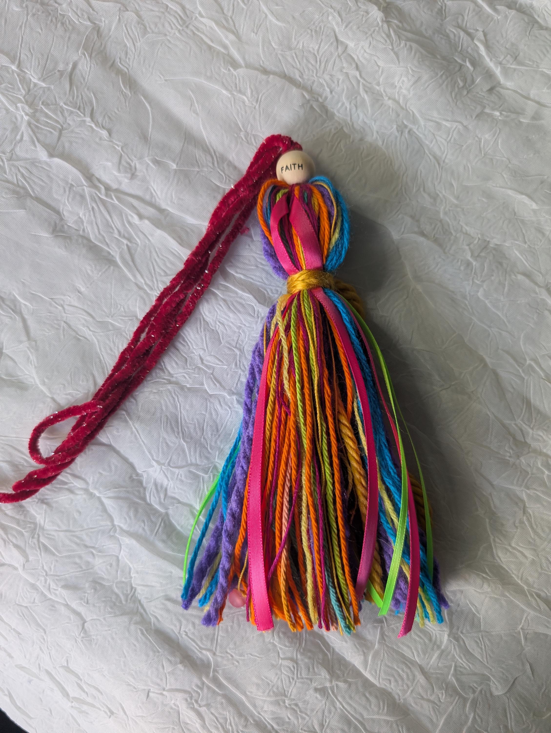 Bible Tassel with Wood Bead: Ribbon & Yarn Bookmark - Thumbnail 4
