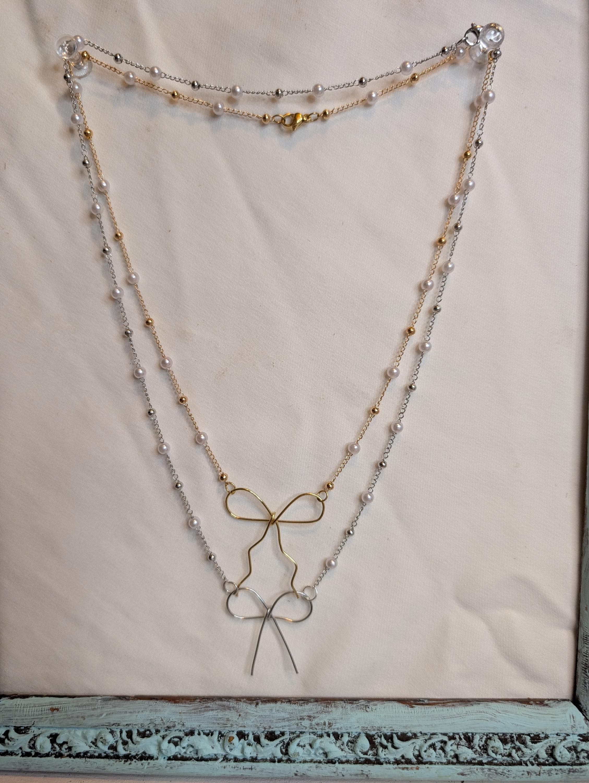 Handmade Bow Necklace - 16 inches - Thumbnail 2