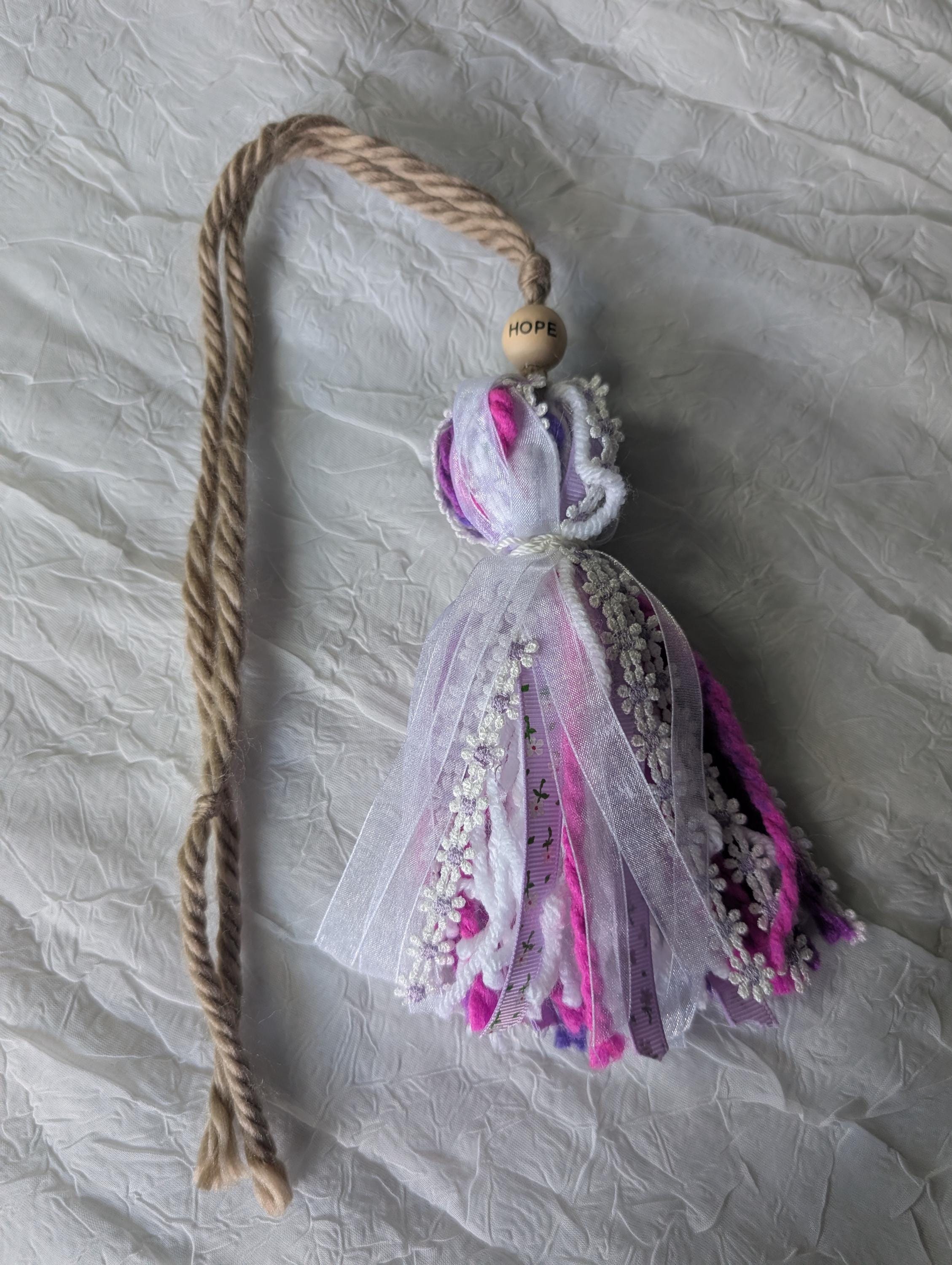 Bible Tassel with Wood Bead: Ribbon & Yarn Bookmark - Thumbnail 2
