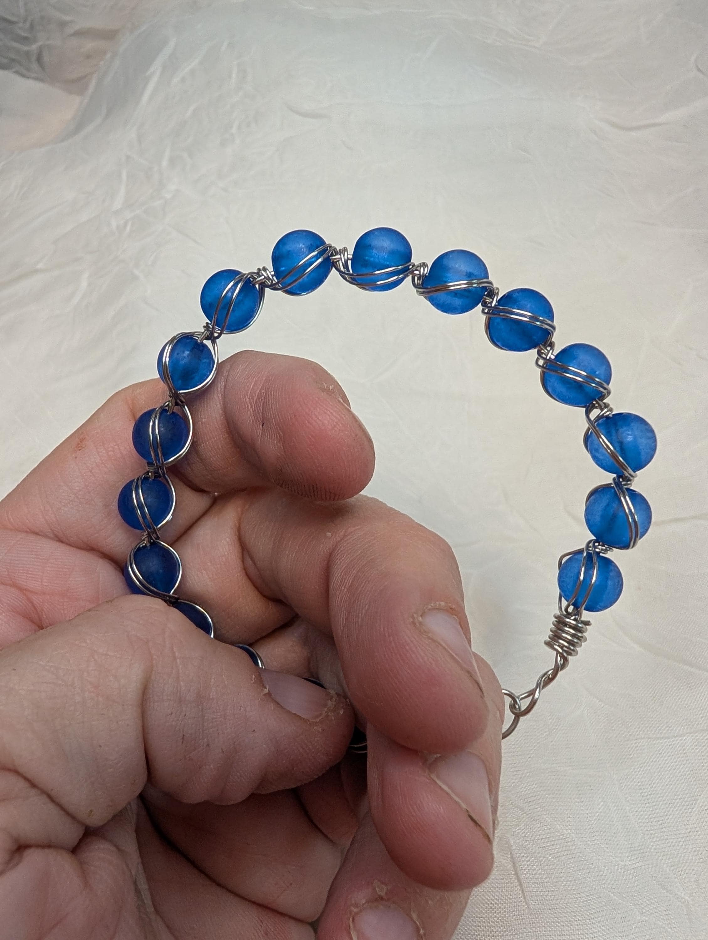 Handmade Double Wire wrapped Bracelet with Glass Beads - Image 1
