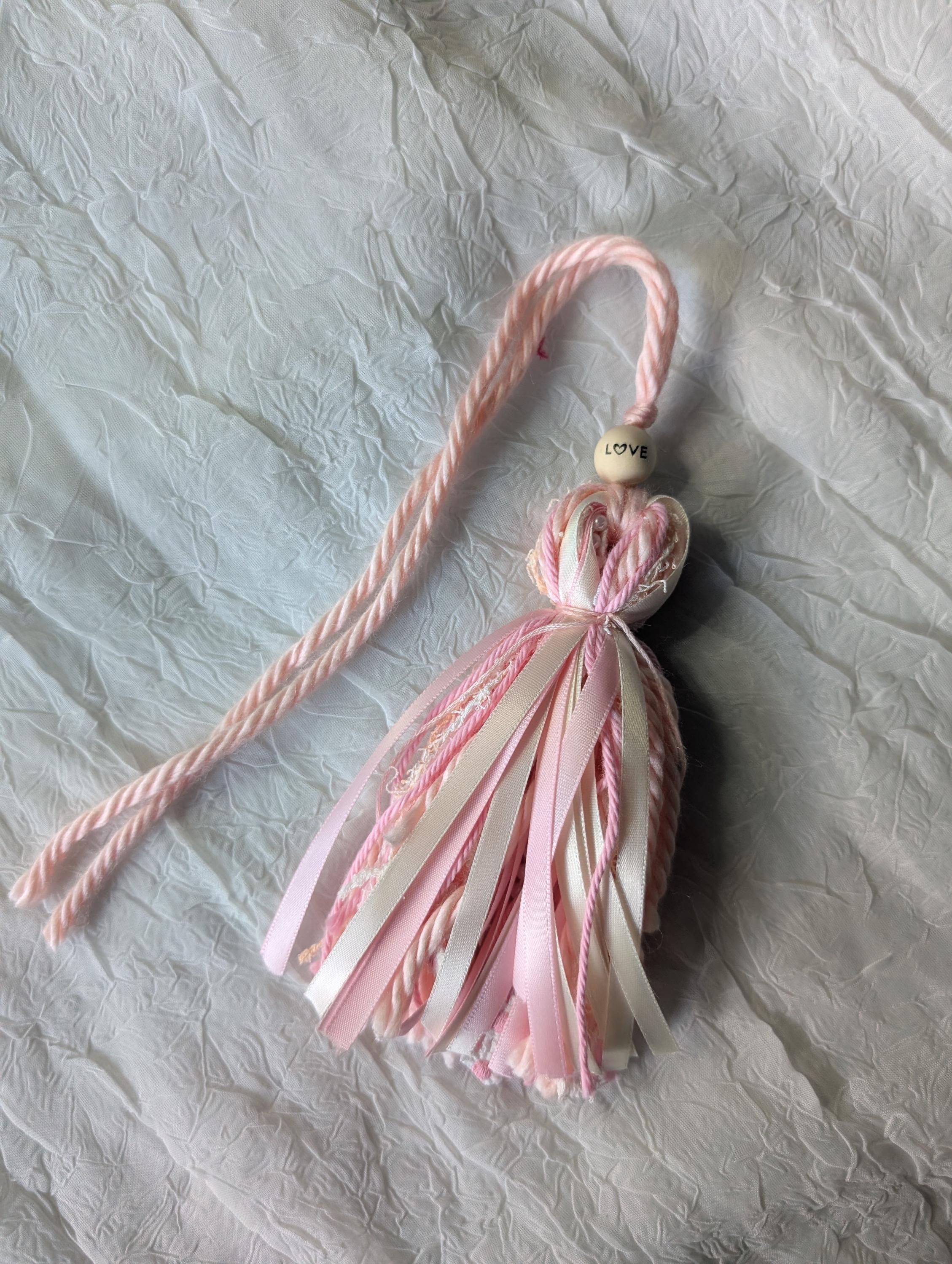 Bible Tassel with Wood Bead: Ribbon & Yarn Bookmark - Thumbnail 6