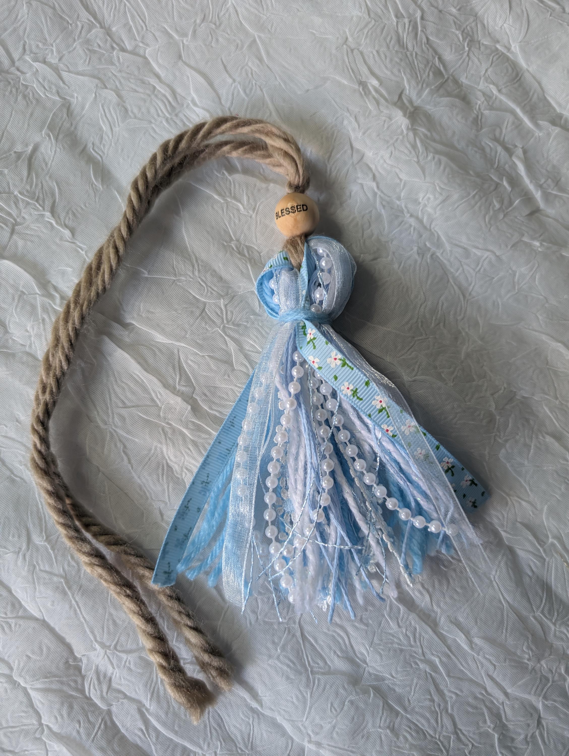 Bible Tassel with Wood Bead: Ribbon & Yarn Bookmark - Thumbnail 3