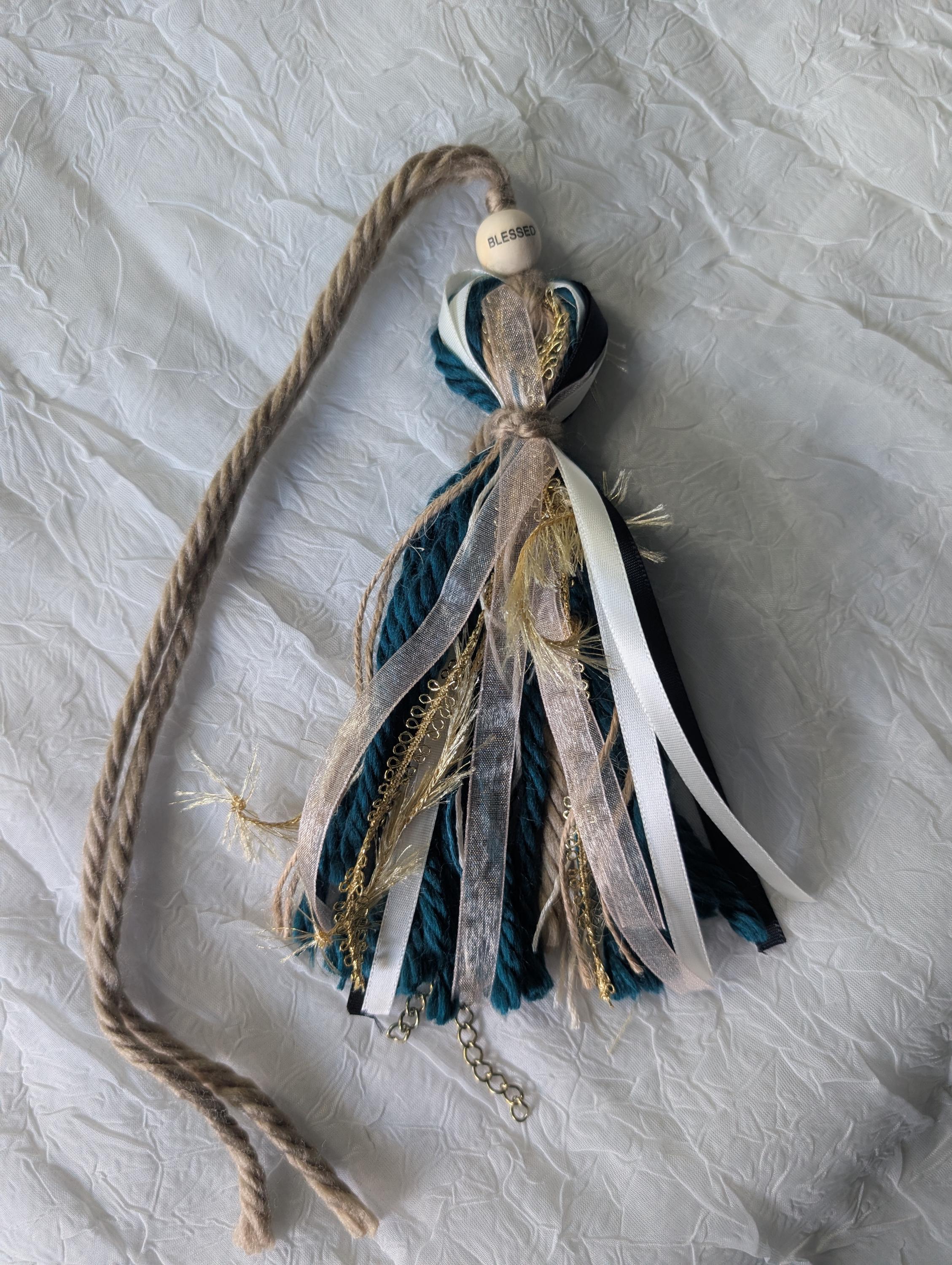 Bible Tassel with Wood Bead: Ribbon & Yarn Bookmark - Thumbnail 5