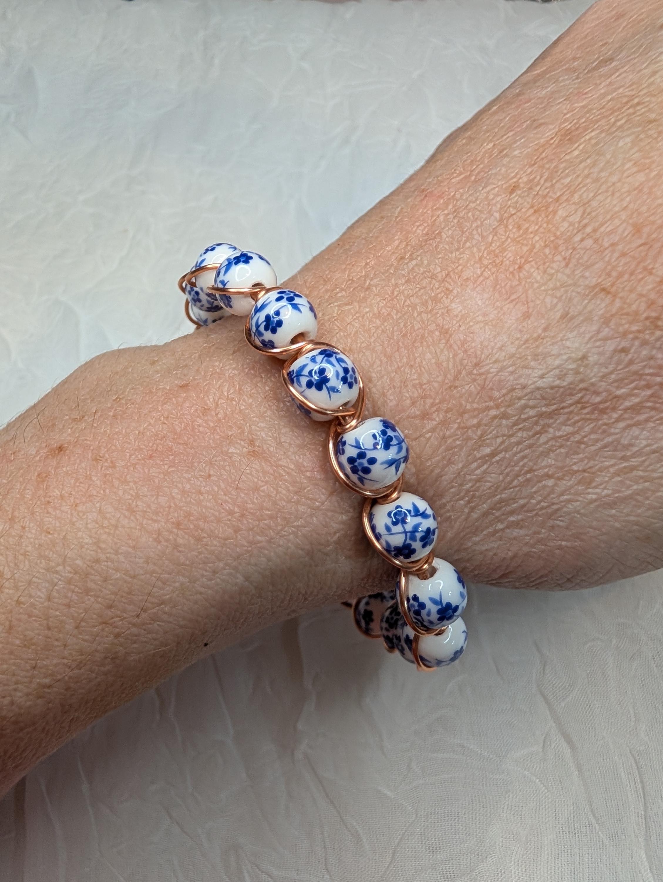 Handmade Wire wrapped Bracelet With Ceramic beads - Thumbnail 6