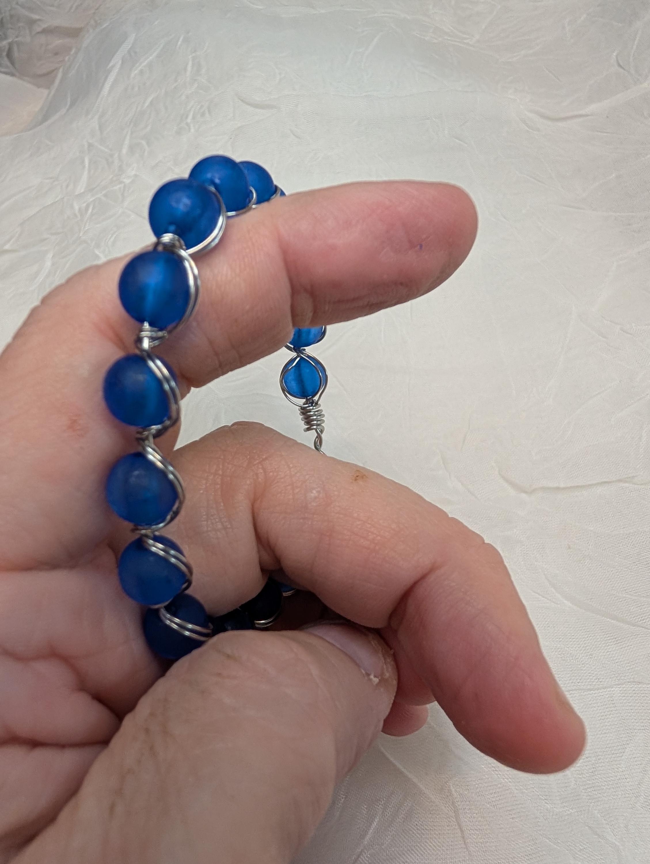 Handmade Double Wire wrapped Bracelet with Glass Beads - Thumbnail 4