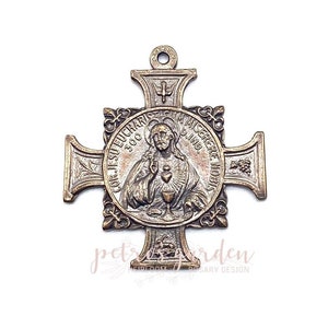 Solid Bronze SACRED HEART EUCHARIST Catholic Medal Pendant Jewelry Rosary Parts Religious Charm Antique Vintage Reproduction