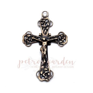 Solid Bronze DELICATE FLOWERS Crucifix Rosary Crucifix Rosary Parts Catholic Pendant Jewelry Religious Charms Antique Reproduction