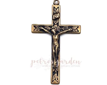Solid Bronze LEAVES STRAIGHT EDGE Crucifix Rosary Crucifix Rosary Parts Catholic Pendant Jewelry Religious Charms Antique Reproduction