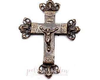 Solid Bronze ORNATE EUCHARIST BACK Crucifix Rosary Parts Catholic Pendant Jewelry Religious Charm Antique Vintage Reproduction