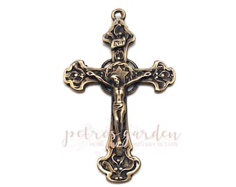 Solid Bronze STAR HALO Crucifix Rosary Crucifix Rosary Parts Catholic Pendant Jewelry Religious Charms Antique Reproduction
