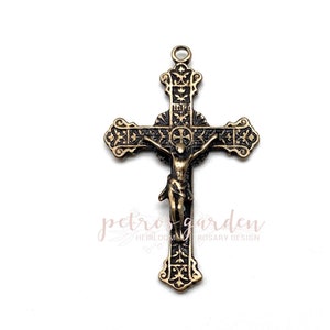Solid Bronze HEART OF JESUS Crucifix Rosary Crucifix Rosary Parts, Catholic Pendant Jewelry Religious Charms Antique Reproduction Crucifix