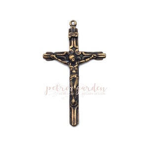 Solid Bronze SLIM STRAIGHT Crucifix Rosary Crucifix Rosary Parts Catholic Pendant Jewelry Religious Charms Antique Reproduction
