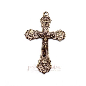 Solid Bronze HOLY FAMILY Rosary Crucifix Rosary Parts Catholic Pendant Jewelry Religious Charms Antique Vintage Reproduction