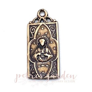 Solid Bronze SACRED HEART of Jesus Catholic Medal Catholic Pendant Jewelry Rosary Parts Religious Charms Antique Vintage Reproduction