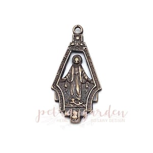 Solid Bronze MIRACULOUS MEDAL ART Deco Catholic Medal Catholic Pendant Jewelry Rosary Parts Religious Charms Antique Vintage Reproduction
