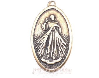 Colgante de medalla católica ovalada de bronce macizo de la DIVINA MISERICORDIA, joyería, piezas de rosario, amuletos religiosos, reproducción antigua vintage