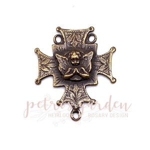 Solid Bronze ETCHED PRAYING ANGEL Centerpiece Rosary Center Rosary Parts Catholic Connector Religious Antique Vintage Reproduction