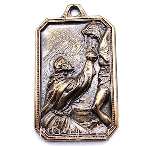 Solid Bronze SAINT FRANCIS Lord Keep You Prayer Catholic Medal Pendant Jewelry Rosary Parts Religious Charms Antique Vintage Reproduction