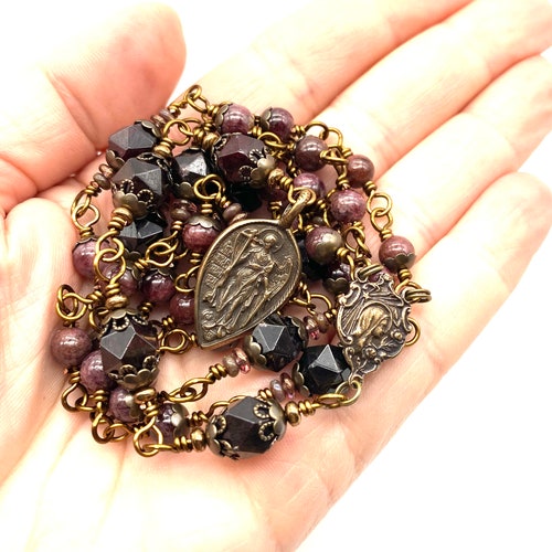 Garnet Gemstone Wire Wrapped Catholic Heirloom Chaplet shops of Saint Michael Medium