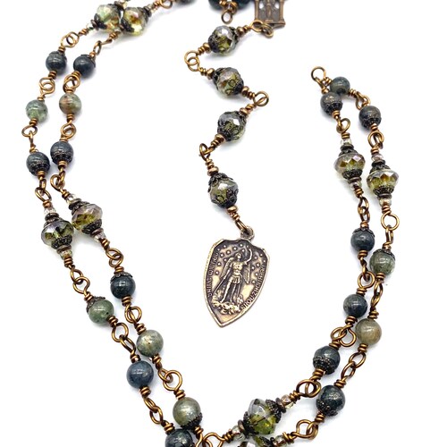 Green Nipomo Agate Gemstone Wire Wrapped Catholic shops Heirloom Chaplet of Saint Michael Medium