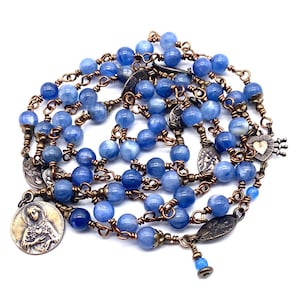Seven Sorrows Rosary Light Blue Kyanite Gemstone Heirloom Catholic Servite Delores Rosary Wire Wrapped Solid Bronze MEDIUM