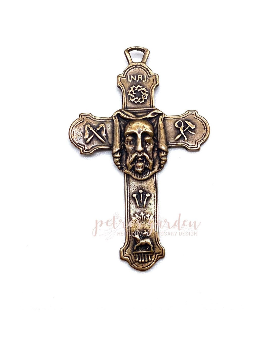 Solid Bronze HOLY FACE CROSS Rosary Parts Catholic Pendant Jewelry