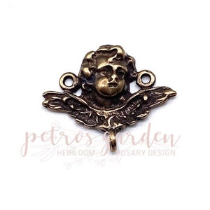 Solid Bronze CHERUB WITH WINGS Centerpiece Rosary Center Rosary Parts Catholic Connector Antique Vintage Reproduction