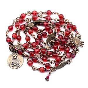 Seven Sorrows Rosary, Mulberry Czech Glass Heirloom Catholic Servite Delores Rosary Wire Wrapped Solid Bronze MEDIUM
