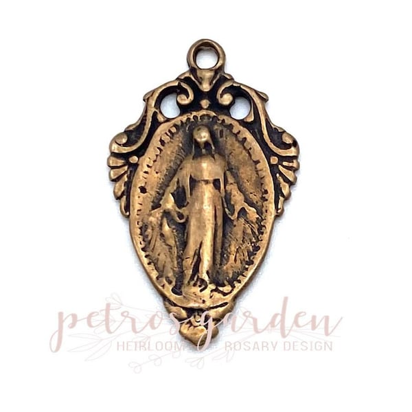 Solid Bronze MIRACULOUS MEDAL With SCROLLS Catholic Medal Pendant Jewelry Religious Charm Antique Vintage Reproduction