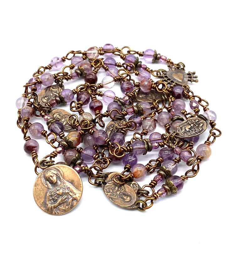 Purple Quartz Gemstone Wire Wrapped Catholic Heirloom Rosary Etsy