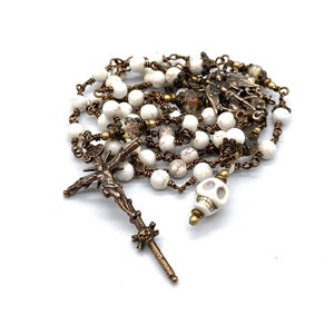 Magnesite Matte Gemstone Wire Wrapped Catholic Heirloom MEMENTO MORI Rosary Medium