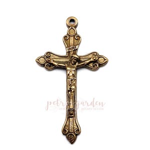Solid Bronze TEARDROP Crucifix Rosary Parts Catholic Pendant Jewelry Religious Charms Antique Vintage Reproduction