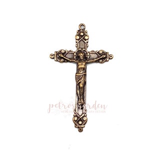 Solid Bronze CROSS DESIGN With Dots Rosary Crucifix Rosary Parts Catholic Pendant Jewelry Religious Charms Antique Vintage Reproduction