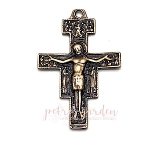 Solid Bronze SAN DAMIANO Rosary Crucifix Rosary Parts Catholic Pendant Jewelry Religious Charms Antique Reproduction