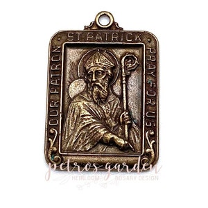 Solid Bronze Saint Patrick Medal: Antique Catholic Rosary Pendant