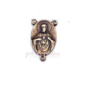 Solid Bronze JESUS SACRED HEART Centerpiece Rosary Center Rosary Parts Catholic Connector Jewelry Religious Antique Vintage Reproduction