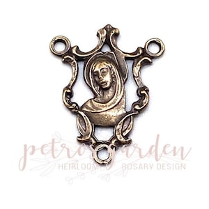 Solid Bronze DELICATE MARY OPENWORK Centerpiece Rosary Center Rosary Parts Catholic Connector Jewelry Religious Antique Vintage Reproduction