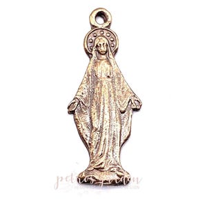 Solid Bronze MIRACULOUS MEDAL SHAPED Catholic Medal Pendant Jewelry Religious Charms Antique Vintage Reproduction