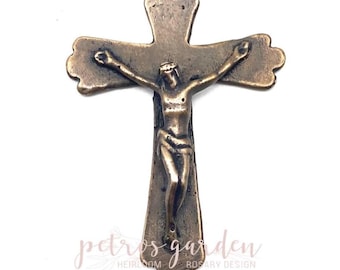 Solid Bronze SIMPLE ELEGANCE Crucifix Rosary Parts Catholic Pendant Jewelry Religious Charms Antique Vintage Reproduction